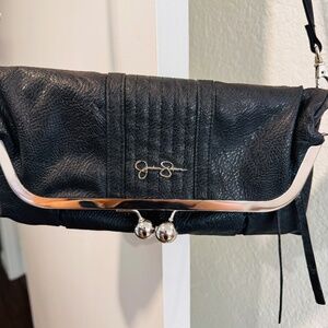 Jessica Simpson Vintage Style Black Leather Wristlet Clutch